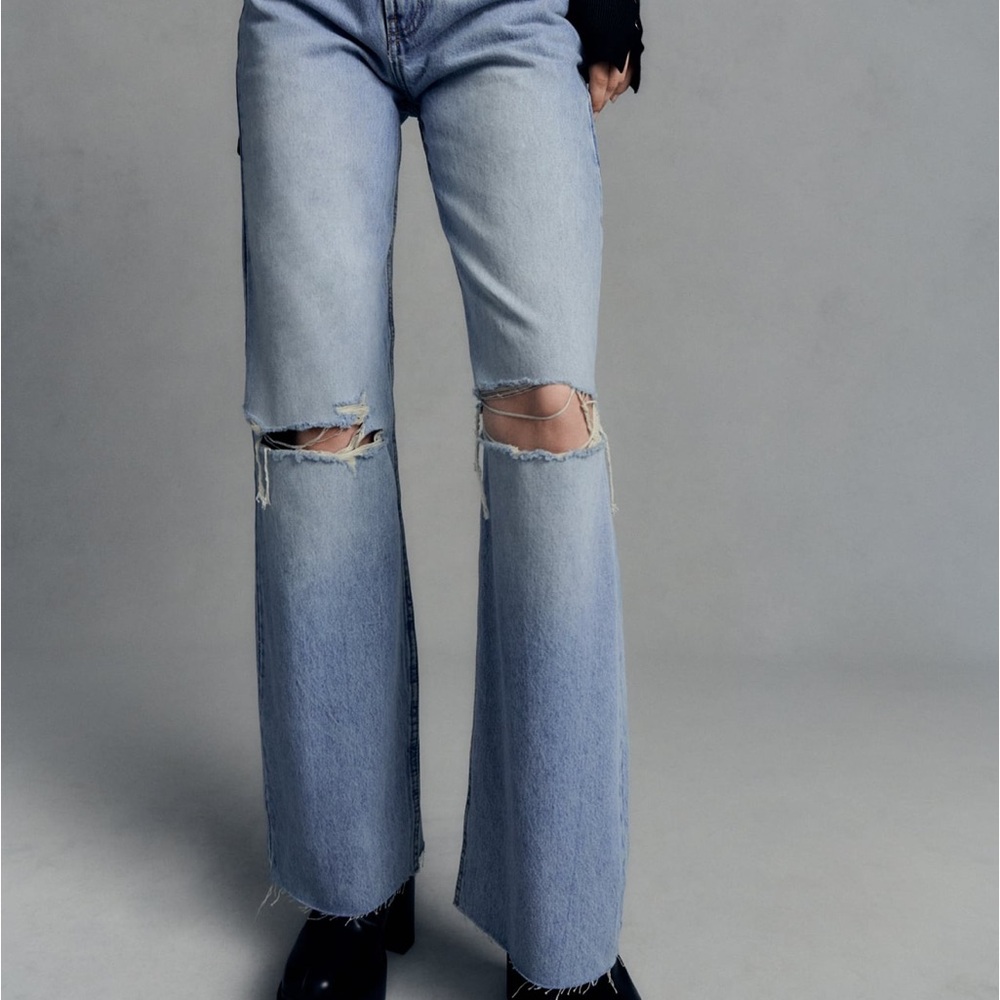 Zara Ripped High Rise TRF Wide Leg Jeans